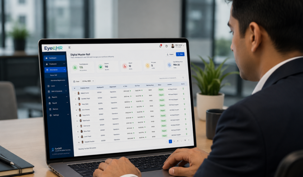Muster roll register format for employee attendance and labor management in India